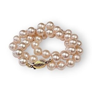 Vintage Faux Pearl Choker Necklace Pale Pink Knotted Glass German Silver 15.5"